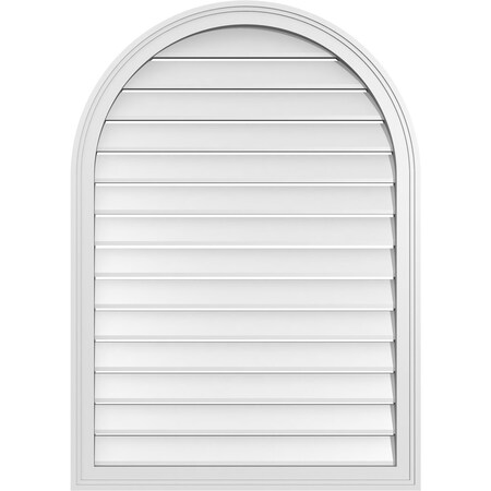 Ekena Millwork Round Top Surface Mount PVC Gable Vent: Functional, w/ 2"W x 1-1/2"P Brickmould Frame, 30"W x 42"H GVPRT30X4202SF